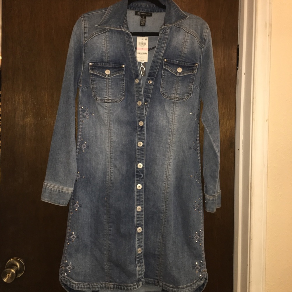 INC International concepts blue jean jacket dress
